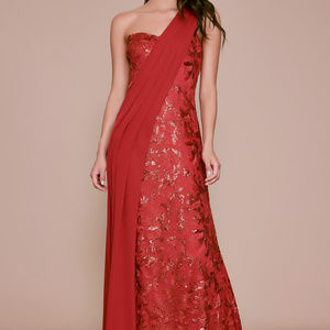 Pira one-shoulder sequin crepe gown(BMK19982L)